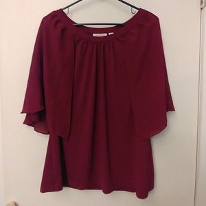 CLEAR-OUT! Beautiful magenta top w/ sheer sleeves!